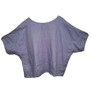 Amazhiyu Linen Top Women's Size XL Blue Boxy Oversized Minimalist Lagenlook Boho
